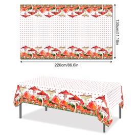 2 Pcs Mushroom Tablecloth,87" Lx54 W Rectangular Plastic Tablecovers, Watercolor Red Mushroom Tablecloth for Indoor Outdoor Kitchen Party Picnic Dining Holiday Decor