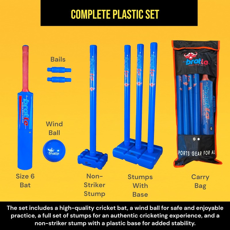 Bratla Plastic Cricket Set - Blue Color | Backyard and