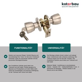 KOTARBAU Door Knob with Lock Metal Rotary Knob Cylinder Locking Round Door Handle Rotatable Lock Handle Lock with 3 Keys Rosette Mortice Lock (Satin)