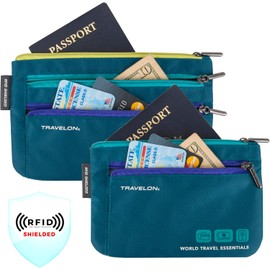 Travelon Travelon World Travel Essentials juego de 2 moneda y Passport organizadores bolso de viaje, Verde azulado (Peacock Teal), Una talla