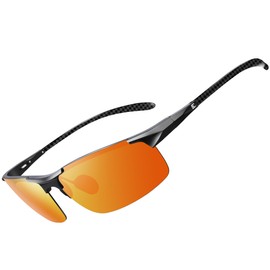 Bircenpro Sunglasses for Men Polarised: UV Protection Carbon Fibre Temple Sports Sunglasses for Driving, G-black frame orange lens