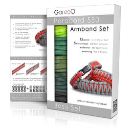 Ganzoo Paracord 550 DIY Bracelet Set, Craft Kit, DIY Bracelet with Click Clasps and Instructions, Lanyard, Bracelet Make Yourself Made of Parachute Cord, Colour: Forest