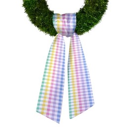 Easter Wreath Sash for Front Door, Colorful Seersucker Wreath Sash Rainbow Buffalo Plaid Wreath Accessories Holiday Sash for Wreath Wedding Birthday Decorations