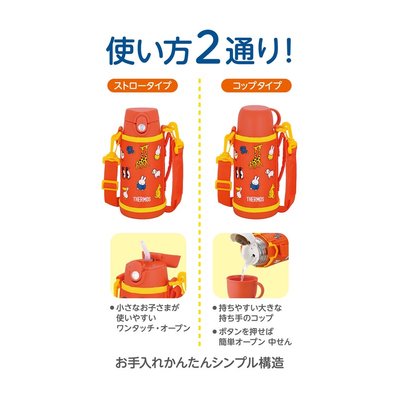 Thermos FJO-601WFB OR Vacuum Insulated 2-Way Bottle, 0.6L/0.64L Miffy Orange