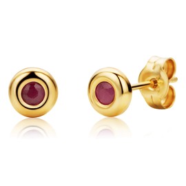Orovi Woman Studs Earrings 9 ct / 375 Yellow Gold and Ruby 0.09ct