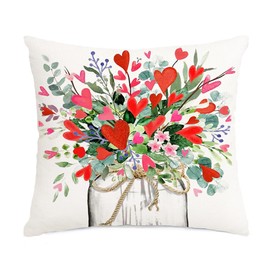 RABUSOFA Valentines Pillow Covers 18x18 Inch Red Hearts Floral Vase Decorative Valentine Pillows Case Decoration Holiday Party Gifts Decoration for Home Sofa Couch Teal(41) (18x18 inch)