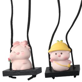 BYOBYO 2PCS Cute Swinging Pig Car Hanging Ornament, Swinging Piggy Car Mirror Pendant Hanging, Car Hanging Charm Decorations for Rear View Mirror Car Interior Accessories