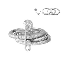 BLBLJERY Safety Pin Silver Stackable Rings for Women Non Tarnish 14k Gold Plated Statement Ring Set Cubic Zirconia Wedding Rings Thumb Ring Stack Pack Unique Jewelry Gift Women Size 7