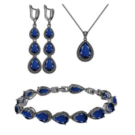 LMXXVJ - Juego de collar y aretes largos, chapado en oro blanco, juego de joyas de zafiro azul creado para boda, fiesta, regalo para mujeres y damas de honor, Cobre, Zafiro sintético