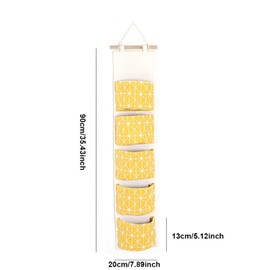 TopHomer 1Pcs 5 Pockets Wall Hanging Storage Bag, Waterproof Over the Door Closet Organizer Linen Fabric Hanging Pocket Organizer for Bedroom, Bathroom(Yellow Square)
