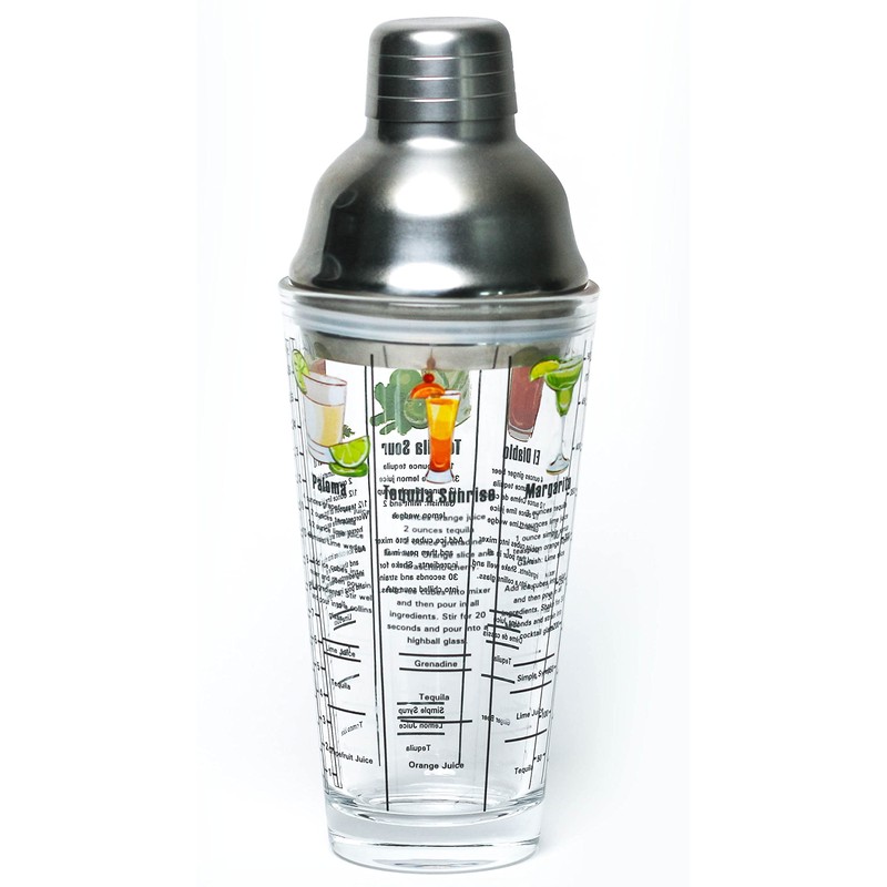 14 oz Recipe Glass Cocktail Shaker With Strainer Top -