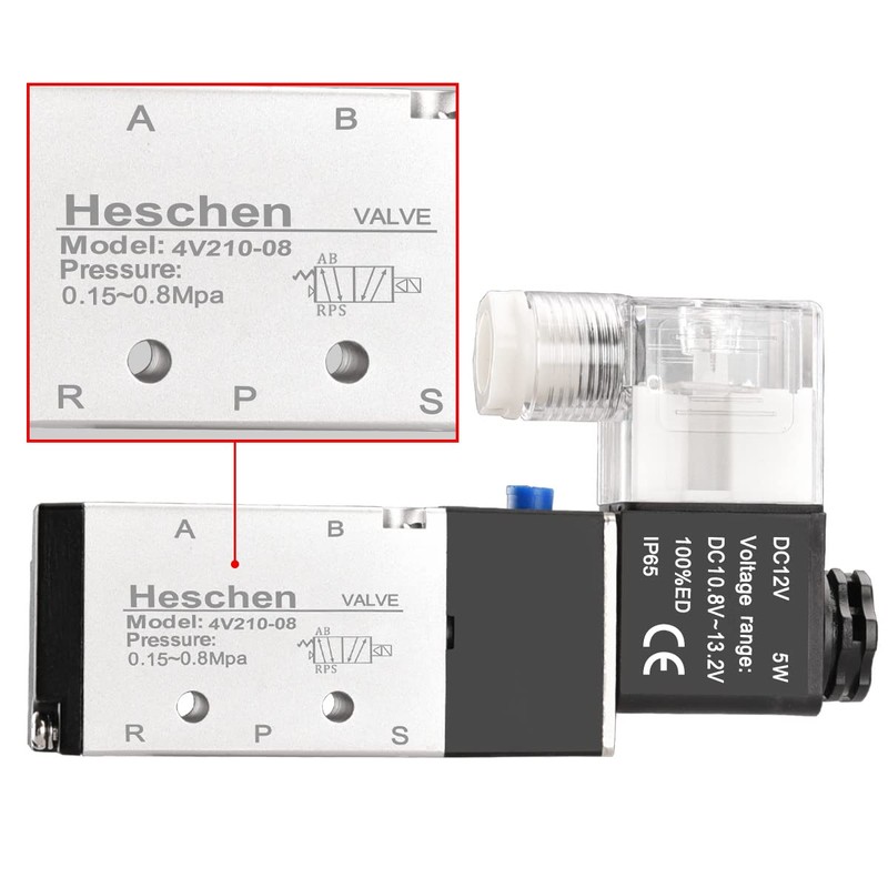 Heschen Electrical Pneumatic Solenoid Valve 4V210-08 12VDC PT1/4 5 Way