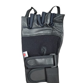 Weight Lifting Power Lifting Gloves Leather Full Padded Long Wrist Wrap Exercise Strengthen Fitness Gym Black White W-017 (Medium)