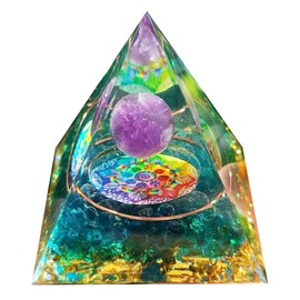 Orgone Pyramid for Positive Energy, Amethyst Crystal Sphere Pyramid, Protection Crystals Energy Generator for Stress Reduce Healing Meditation Attract Wealth Lucky (Crystal Pyramid-Green)