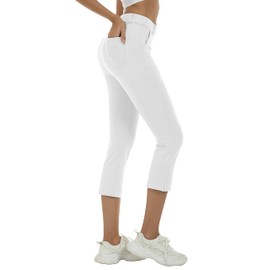 MoFiz Capri Business Pants for Women Straight Leg with Pockets Ladies Breathable Comfortable Office Wear White M