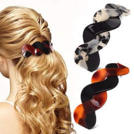 Beaupretty 2pcs French Hair Barrettes for Women, Retro Flat Hair Clips Stylish French Barrettes for Women Tortoise Shell Colors