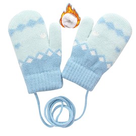 CXQRR Toddler Kids Knit Mittens for Girls Boys, Winter Gloves Doulbe Layer Thick Fleece Lining with String for Cold Weather