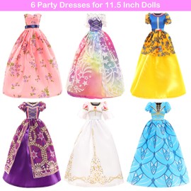 Miunana 55 Princess Dresses Clothing Jewellery Accessories Doll Clothes Party Evening Dresses for Dolls = 6 Evening Dresses 10 Shoes 39 Accessories for Dolls