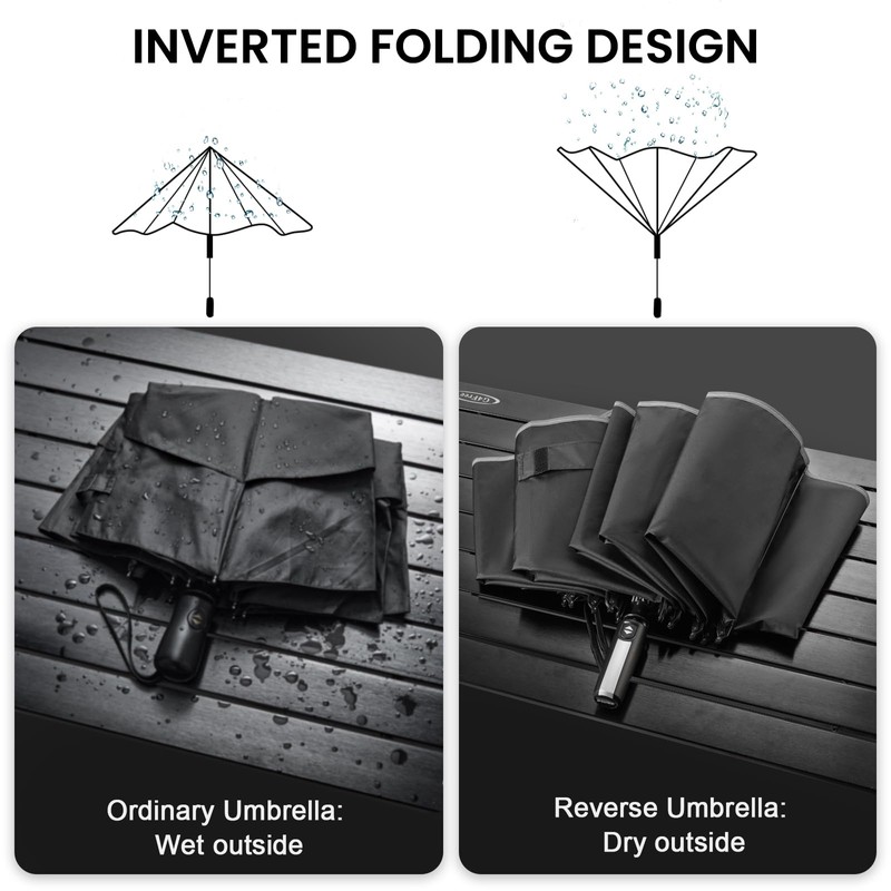 G4Free 62 Inch Windproof Inverted Umbrella with Reflective Stripe Large