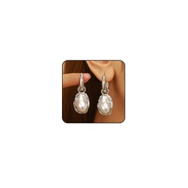 Pearl Earings Baroque Pearl Dangle Earrings for Women Gold Pearls Hoop Earring Bridal Earring Pearls Jewelry (Silver 1)