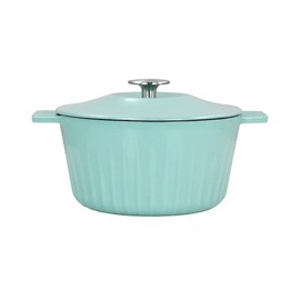 Martha Stewart Enameled Cast Iron 3 Quart Embossed Stripe Dutch Oven With Lid In Turquoise