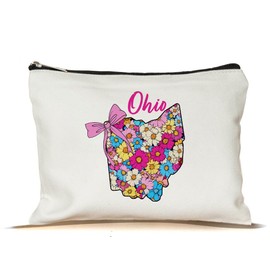 PinPop56 Floral Coquette State Ohio Makeup Bag - Retro Floral State Travel Zippered Makeup Bag Gift For Women - Friends - Ohio Lovers On Birthday - Mothers Day - Holiday