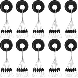 Outus 1200 Pcs Fishing Bobber Stopper Fishing Rubber Bobber Beads Stopper 6 in 1 Black Float Sinker Stops l M S Size Float Stop Kit(Black Oval Shape,Small)