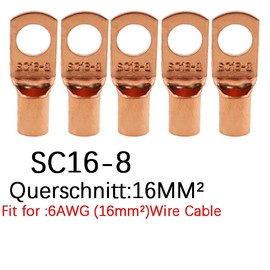 Ring Terminals 10/25/50/100pcs Copper Lug Ring Wire Connectors Bare Cable Electric Crimp Terminal SC6-6 SC6-8 SC10-6 SC10-8 SC16-6 SC25-6 (Color : SC16-8, Pins : 10PCS)