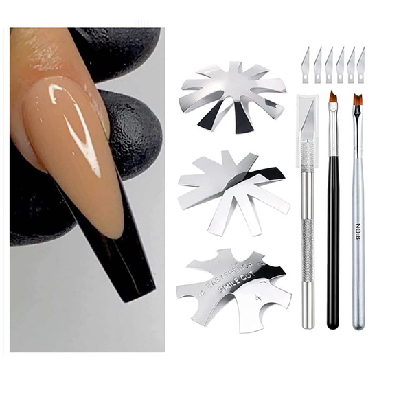 HelloCreate Acrylic Nails Tool Set French Smile Line Trimmer Nail Brushes French Tip Cutter Nail Manicure Edge Cutter with Replacement Blades
