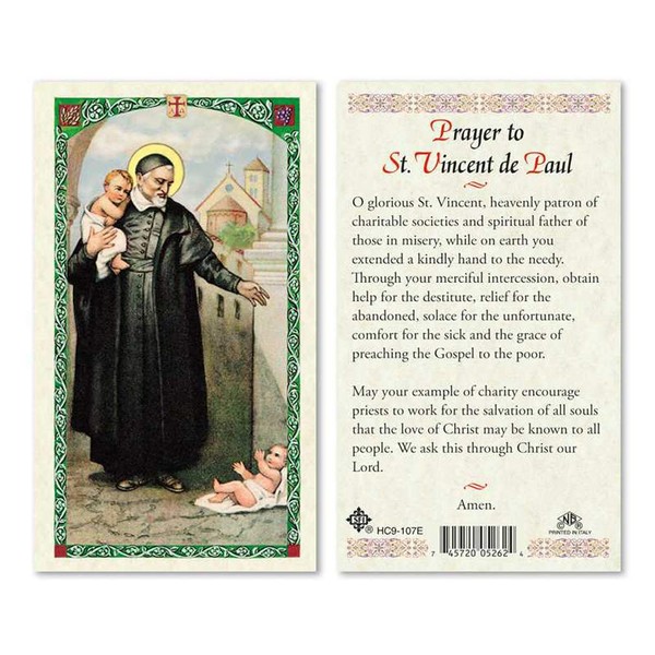 Prayer to St. Vincent de Paul Laminated Prayer Cards - Pack of 25- English