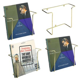 MyGift Modern Metal Wire Wall Mounted Vinyl Records Storage Racks, Hanging LP Record Holders, Floating Album Cover Display Shelves, Set of 2 (Brass- 4 Pcs)