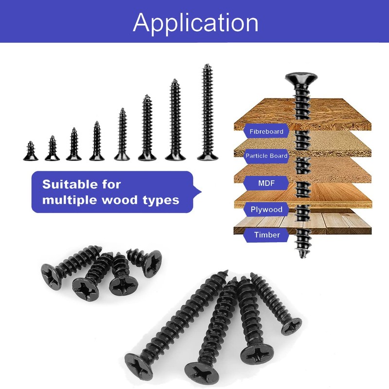Flat Head Short Screw Assortment Set, M3&M4 Black Phillips Assorted