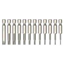 YMJOGGUE 12 Piece Set Torx Bit Hex Shaft 2.0 in (50 mm) Torx Driver Bit for Torx Screws, 0.25 in (6.35 mm) Shank, Magnetic Screwdriver Bit, Hollow Torx Screw Bit, S2 Steel, T5-T40 (50mm)