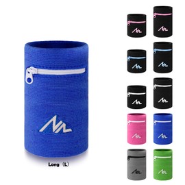NEWZILL Wrist Wallet (Wristband) with Zipper - for Running, Walking, Basketball, Tennis, Hiking, Cross-Fit and More (Long, Blue)