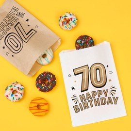 Big Dot of Happiness Adult 70th Birthday Kraft Brown Paper Treat Bags, Birthday Party Individual Candy Snack Favors, Greaseproof Brown Paper Sandwich Cookie Bags - 25 Count