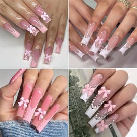 3D Colorful Bow Nail Charms, Pink White Red Black Aurora Bowknot Resin Ribbon for Acrylic Nails, Cute Nail Jewels DIY Crafts Nail Art Decoration Accessories…