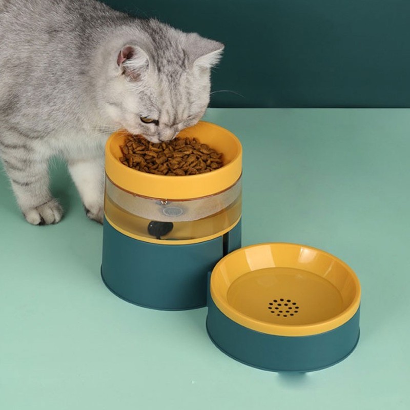 Pet Double Bowl Water Dispenser 1L Neck Protection Anti Tip