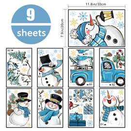 Yovkky 158 PCS Winter Snowman Window Clings 9 Sheets, Blue Truck Christmas Pine Tree Snowflakes Stickers Decals Decor, Xmas Gifts Candy Cane Holiday Home Kitchen Decorations