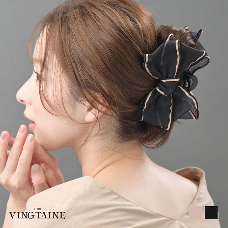 Vingtaine H7903-BLACK Organdy Ribbon Hair Claw for Adults, Women’s