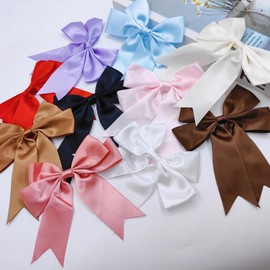 10colors Satin Ribbon Twist Tie Bows for Crafts 5.1" Pre-Tied Premade Bows with for Christmas Tree Wedding Decor Party Favors Gender Reveal Treat Bags (10pcs)