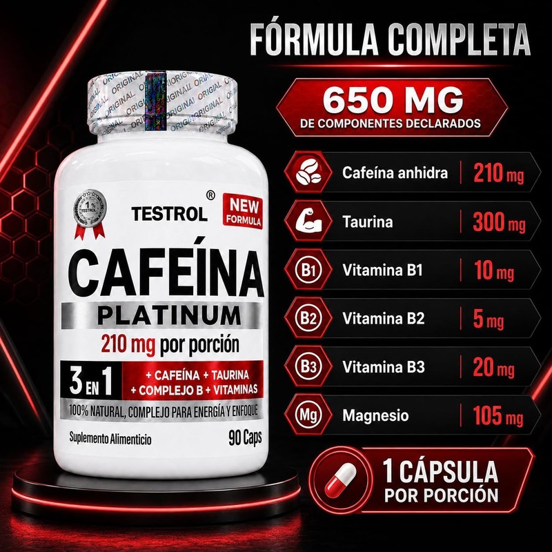 Cafeína Platinum 210mg Fórmula con Taurina, Magnesio y Complejo B
