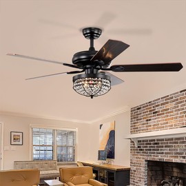 SEOCCTV 52" Crystal Ceiling Fans, Modern Crystal Decorative Ceiling Fan with Lights and Remote Farmhouse Chandelier Ceiling Fan with 5 Wood Reversible Blades for Decorate Living Room Bedroom