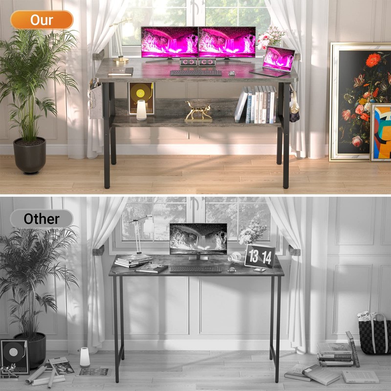 armocity Computer Desk, 55.2 Inch Modern Desk with Bookshelves, 55.2''