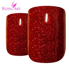 Falsche Nägel Bling Art Rot Gelnägel 24 Squoval Kunstnägel Mittel Tipps mit Kleber