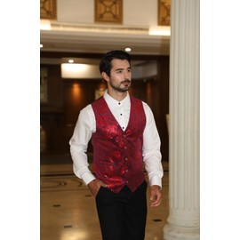 Men's Waistcoat in Jacquard for Weddings and Parties - red, size: l