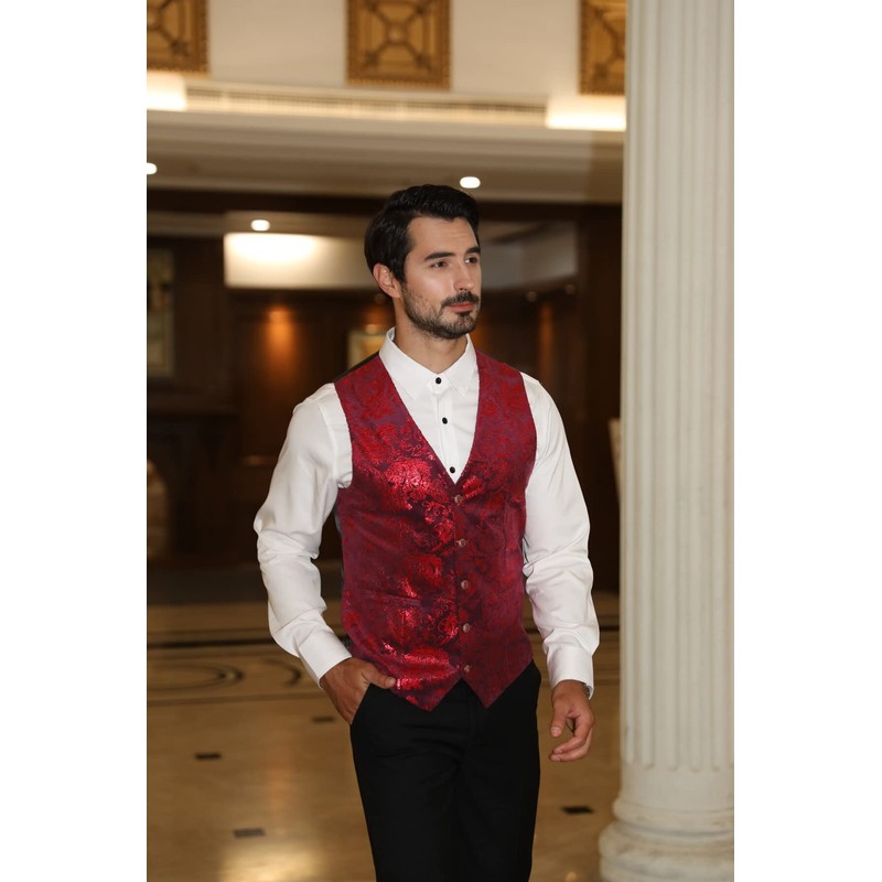 Men's Waistcoat in Jacquard for Weddings and Parties - red,