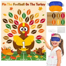 BeYumi Thanksgiving Turkey Party Games - Thanksgiving Turkey Pin The Tail Games for Kids Pin The Football on The Turkey Party Sticker Games Thanksgiving Football School Classroom Activities Supplies