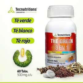 The Green 3 en 1 - Suplemento Natural para Apoyo Metabolico y Energia - Te Verde, Blanco, Rojo, Toronja, Jengibre, Nopal, L-Carnitina y Vitaminas B - 