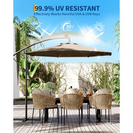 10FT Cantilever Patio Umbrella with Cross Base, 360-degree Rotation Outdoor Offset Umbrella with Infinite Tilt, Outside Market Umbrellas for Deck Poolside Lawn Backyard, Tan