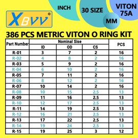 XBVV 386 PCS 30 Sizes Metric Viton O-Ring Assortment Kit for Various Chemicals, Cylinders, Hydraulic,Automotive and Plumbing Pressure Washer O Ring Repairs 75A Durometer